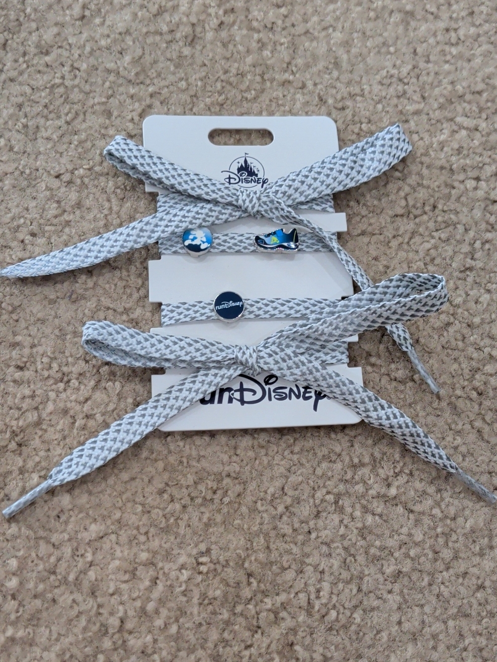 Disney Gray Patterned Run Disney Marathon Shoelaces with Blue Charms